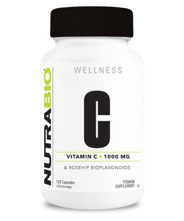 NutraBio Vitamin C with Rose Hips - Supports Healthy Bones Teeth and Gums Immune Function - No Fillers or Excipients - (120 Capsules 1000mg of Vitamin C per Capsule)