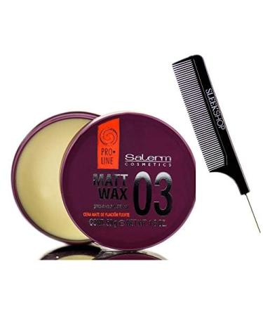 vask Cosmetics 03 Matt Wax Strong Hold (w/Steel Pin Tail Comb) Matte Hair Wax Paste Clay Gel (1.8 oz / 50 g size)