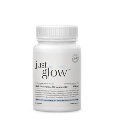 Just Glow NMN 500mg 30 Vcaps - Purity 99% & Potency 100% - 3rd Party Tested Provided - Nicotinamide Mononucleotide Supplement for NAD+ Boost Capsules - Made in Canada (500mg per Capsule / 1 Month Supply / 1 Bottle)
