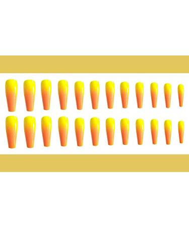 Sethexy Shiny Long Ballerina False Nails | Colorful Press-On Nail Tips - 24 Acrylic Nail Designs for Women & Girls (Orange Yellow) - Buy Online on GoSupps.com
