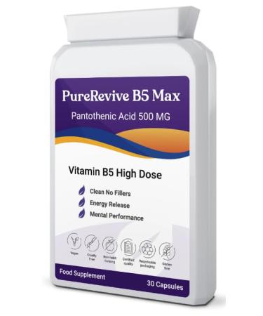 PureRevive High-Potency Vitamin B5 500mg - Advanced Pantothenic Acid Formula for Enhanced Metabolism Skin & Joint Support | Non-GMO Gluten-Free | Made in UK (30) - Buy Online on GoSupps.com