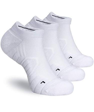 Hylaea Athletic Running Socks Cushion Padded Moisture Wicking Low Cut 3 Pairs White Medium