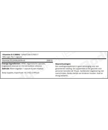Body Supplies Vitamine D3 2000IU 180vcaps - Buy Online on GoSupps.com