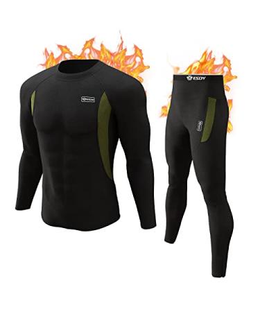 Thermal Underwear Set Winter Hunting Gear Sport Long Johns Base Layer Bottom Top Midweight A - Black X-Large