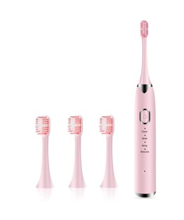 WOSUK Sonic Electric Toothbrushes  Sonic Electric Toothbrushes Travel-Friendly Design 4 Modes 16 Gears with 4 Brush Heads USB Fast Charge Built-in Smart Timer for Adults and Kids Pink