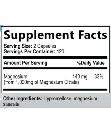 Magnesium Citrate 1000mg - Max Absorption & High Potency Magnesium Complex Supplement for Heart Muscle Nerve Bone Health & Stress Relief - Non-GMO Gluten-Free - 240 Vegan Capsules 240 Count (Pack of 1) - Buy Online on GoSupps.com
