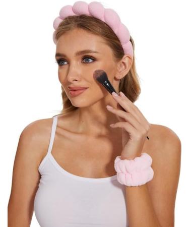 Spa Headband for Washing Face Skincare Headbands for Makeup Removal Face Scrubber Facial Exfoliator Sponge Makeup Headband Terry Cloth Headband Bubble Soft Puffy Headband for Girl Women Pink + Black - Buy Online on GoSupps.com