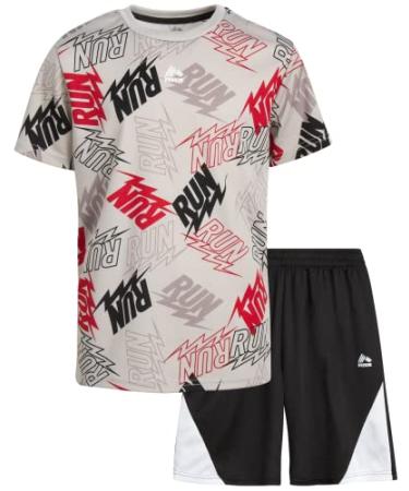 RBX Boys' Activewear Short Set - Short Sleeve T-Shirt and Gym Shorts  Performance Set Grey/Black Multi 12