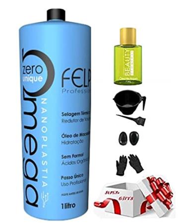 Felps Profissional Omega Zero Unique Sensitive Nanoplasty Treatment Keratin 1L | Thermal Sealing Progressive Brush Straightening Smoothing System Volume Reducer Free Gifts Worth $30 with this order
