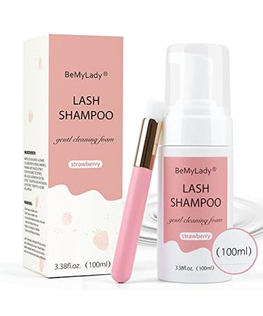 Eyelash Extension Shampoo 100ml / 3.38fl.oz + Brush - Gentle Eyelid Foaming Cleanser - Eyelash Wash and Lash Bath for Extensions - Sensitive Paraben & Sulfate Free for Salon and Self Use 2 Piece Set