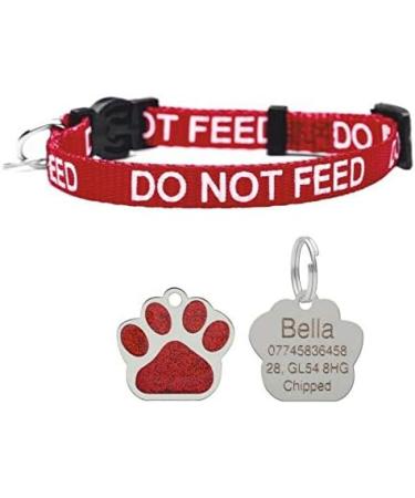 Cat Collar DO NOT Feed in Red Pink Or Blue Safety Release & Optional Engraved ID Tag (Red Paw Shaped Glitter Tag) - Buy Online on GoSupps.com