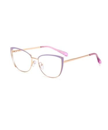 kachawoo Blue Light Blocking Glasses Retro Women Metal Eyeglasses Frame Cat Eye Anti Blue Light Computer Glasses Gold With Purple