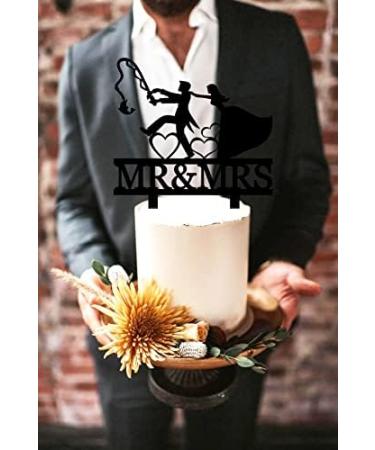 Fishing Wedding Cake Topper Funny Mr and Mrs Cake Topper - The Bride is Catching The Fishing Groom From Behind Funny Fishing Bride and Groom Cake Topper - Buy Online on GoSupps.com