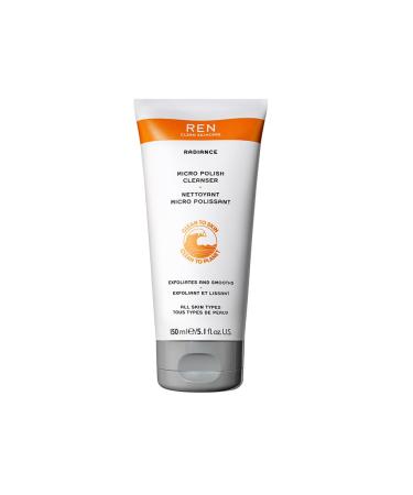 REN Clean Skincare - Micro Polish Cleanser - Gentle Exfoliating Face Wash - Skin Brightening Facial Cleanser and Exfoliator with Glycolic Acid and Amber Beads  5.1 Fl Oz