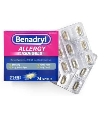 Benadryl Allergy Dye-Free 25 mg Liqui-Gels 24 ea - Pack of 3 | Fast Relief from Allergies - Buy Online on GoSupps.com