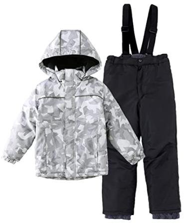 Hiheart Boys Girls Winter Ski Jacket & Pants Set 2-Piece Snowsuit Grey Camo 3T