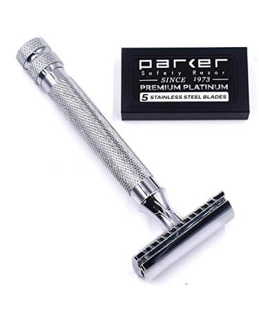 Parker 91R Double Edge Safety Razor | Heavyweight Brass Frame & Knurled Handle | Includes 5 Premium Blades - Perfect for Close Shaves - Buy Online on GoSupps.com