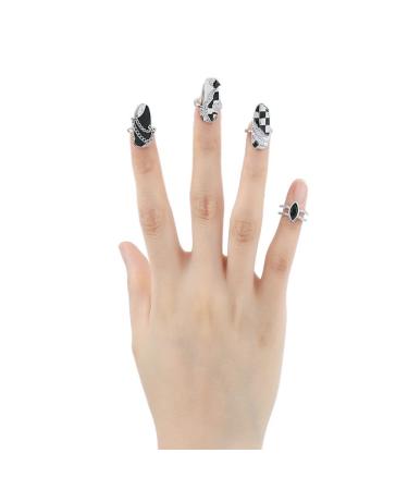 Women Finger Tip Nail Rings - Adjustable Opening Nail Art Charms Accessories, Decoration Finger Tip Ring Claw Rings Nail Protecting Fingernail Gift for Women Girls (Black)