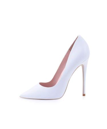 Elisabet Tang Women Pumps Pointed Toe High Heel 4.7 inch/12cm Party Stiletto Heels Shoes Matte 11 White