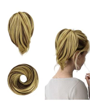 BARSDAR HAARDIAD HAIR Extensions Hair-Knoten-Horchwanz extension straight synthetic hair part short ponytail rolls hair jewelry simply scrunchie for women 86H10# 20cm 86H10# honey blonde mixing gold brown