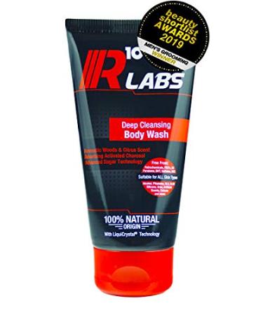 R10 Labs Deep Cleansing Body Wash - 100% Natural Activated Charcoal Cleanser for Men - Formulated with Advanced Sugar Technology - 175ml