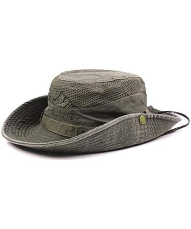 Mens Cotton Embossed Wide Brim Hat | Foldable Jungle & Fisherman Hat for Fishing & Hiking - Army Green - Buy Online on GoSupps.com