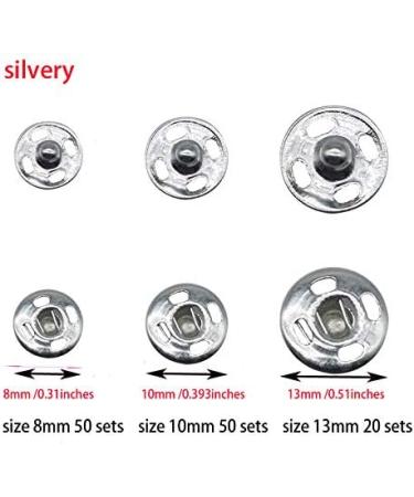 120 Sets 3 Sizes Sew Snap Buttons Metal Snap Fastener Buttons Press Button  for Sewing Clothing Silvery (8mm 10mm 13mm) 8mm-10mm-13mm 120sets