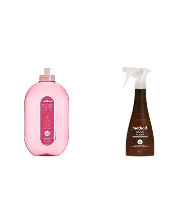 Method Floor Cleaner Wild Rhubarb 739 ml & Wood Polish Spray Floor Cleaner For Wood Almond 354 ml