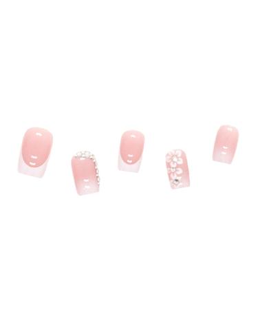 YOSOMK Pink French Tip Press on Nails Medium with Flower Designs - Square False Nails for Women | Glue-On Static Nails B11 - Buy Online on GoSupps.com