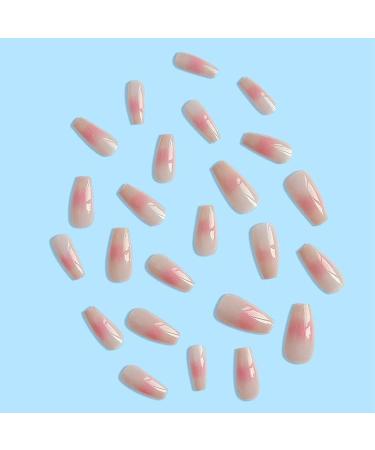 Noapasa Long Fake Nails French Tip Press on Nails Full Soft Gel Glue on Nails Glossy Acrylic Nails with Design for Women and Girls (Pink) - Buy Online on GoSupps.com