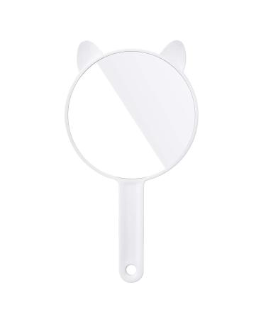 TOPYHL Cat Hand Mirror Travel Handheld Mirror Cat Ear Shaped Cosmetic Mirror with Handle (White)