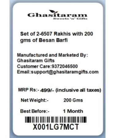 Ghasitaram Gifts Rakhi for Brother Rakhis Online - Set of 2-6507 Rakhis with 200 GMS of Besan Barfi Rakhi Set with 200 gms of Besan Barfi - Buy Online on GoSupps.com