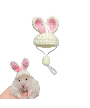 Mini Handmade Hat for Small Animals Like Snake Hamster Lizard Guinea Pig Hand Knitted Hat with Adjustable Strap for Holiday Party (Bunny)