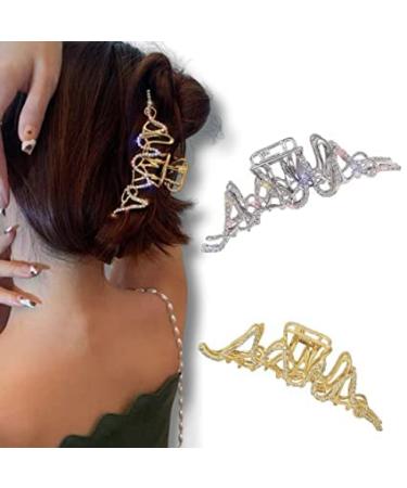 Dark Horse Beauty 2 Piece Large Metal Hair Claw  Ideal for Medium to Thick Hair  Rhinestone Hair Claw  Silver & Gold Combo Hair Clip  Gold Silver
