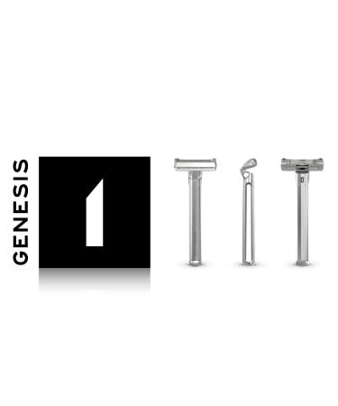 OneBlade Genesis Single Blade Safety Razor - Stainless Steel Pivoting Head for Thick Coarse Hair with Stand & 10 Japanese Feather FHS Refills - Buy Online on GoSupps.com