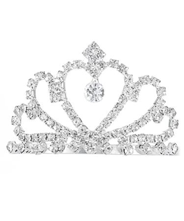 Olbye Silver Wedding Crown Tiara Heart Rhinestone Crystal Small Crown Headband for Women and Girls Princess Tiny Crowns and Tiaras
