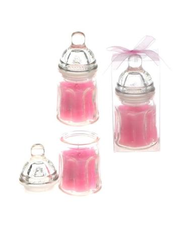 Lunaura Baby Keepsake - Set of 12 Girl Glass Baby Bottle Scented Candle - Pink