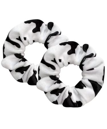 KDDOM 2 PCS Cow Pattern Velvet Hair Scrunchie Ponytail Holders Elastic Hair Ties Rope Headwear Hair Accessories for Girls and Women