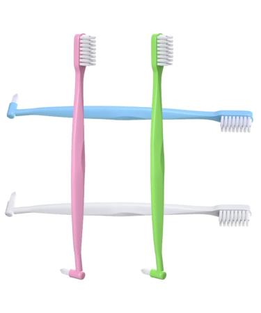 Healvian 4-part toothbrush double-sided toothbrush with a V-stock and tiny small toothbrush with a soft stock on the head and tufts for braces and braces and
