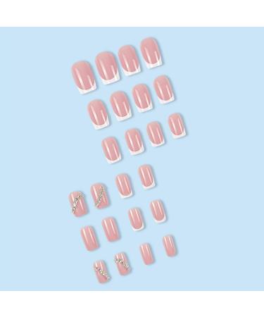 French Tip Press on Nails - Short Square Press On Nails with Nail Tips Colourful Rhinestones chain Design press on nails Acrylic False Nails Cute Artificial Nails - Buy Online on GoSupps.com