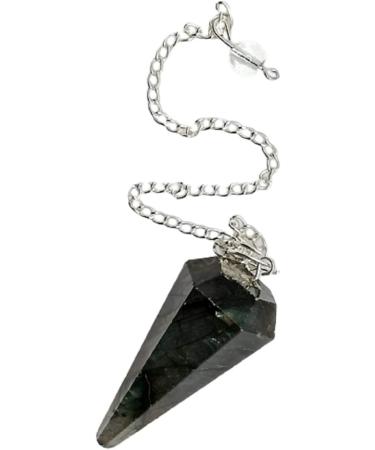 Labradorite Crystal Dowsing Pendulum - Expertly Crafted 1.7-inch Cone with 7-inch Silver Chain - Energy Balancing Healing Divination Tool - Comes with Elegant Velvet Pouch - Buy Online on GoSupps.com