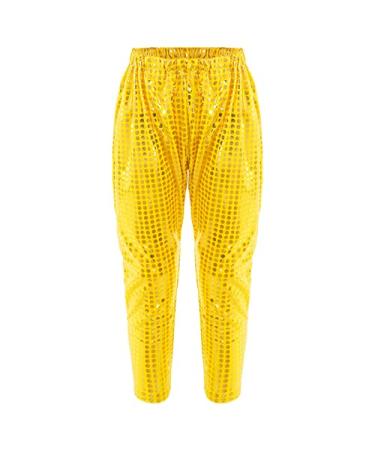 Aislor Girls Boys Glitter Sequins Hip Hop Jazz Street Modern Solo Dance Harem Pants Sweatpants Performance Trousers Gold 13-14 Years