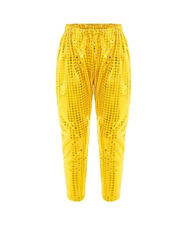 Aislor Girls Boys Glitter Sequins Hip Hop Jazz Street Modern Solo Dance Harem Pants Sweatpants Performance Trousers Gold 13-14 Years