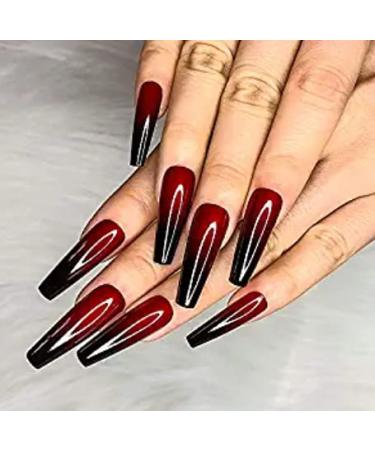 Brishow Coffin Artificial Nails - Halloween Press-On Long Black Red Ballerina Acrylic False Nails (24PCs) for Women & Girls - Buy Online on GoSupps.com