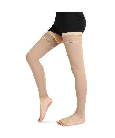 CASMON Compression Stockings for Women & Men 20-30 mmHg Medical Closed Toe Thigh High Socks for Edema Flight Large. Beige.
