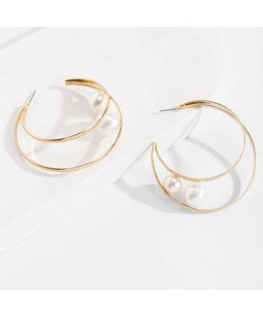 Rumtock Pearl Statement Hoop Earrings - Women's Fashion Lightweight Circle Beaded Earrings - Buy Online on GoSupps.com