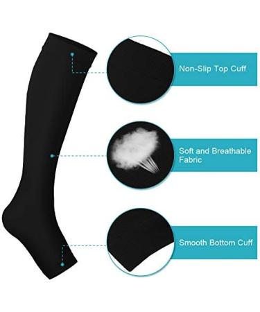 Buy Open Toe Flight Compression Stockings for Men & Women | 20-30 mmHg Graded Support Knee-High Calf Sleeves - Ideal for Travel & Pregnancy (M-Black) - Buy Online on GoSupps.com