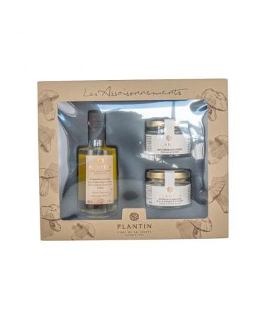 Box of porcini mushroom seasonings, oils and condiments - Plantin