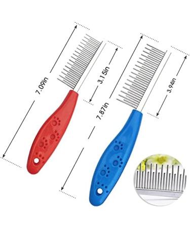 HirrWill 2 Pieces Small Pet Hair Buster Comb Grooming Comb Stainless Steel Long and Short Teeth Comb for Rabbits Hamsters Guinea Pigs Removes Tangles Mats Shed Hair and Dirt (Red and Blue) - Buy Online on GoSupps.com