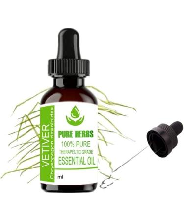 Pure Herbs Vetiver Essential Oil (15 ml) - 100% Natural Chrysopogon Zizanioides for Aromatherapy & Skin Care | International Shipping Available - Buy Online on GoSupps.com